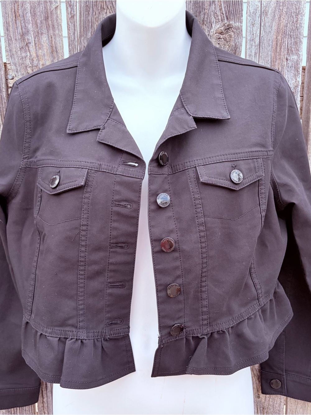 Calvin Klein Black Ruffle Hem Denim Jacket